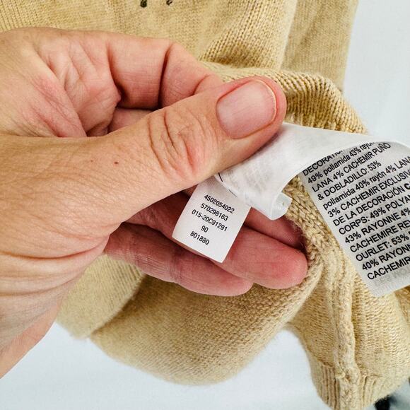 Chico’s Wool Cashmere Leopard Embroidered Sweater Tan Crewneck Women’s Size 0 - Picture 6 of 7